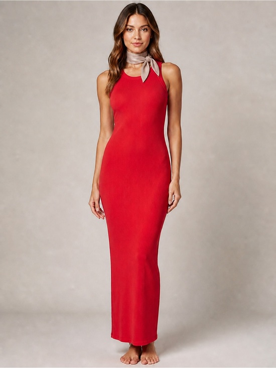 Kit and Ace Dresses & Skirts - Kit + Ace Bright Red Ribbed Tank Dress Sleeveless Fitted Long Dress